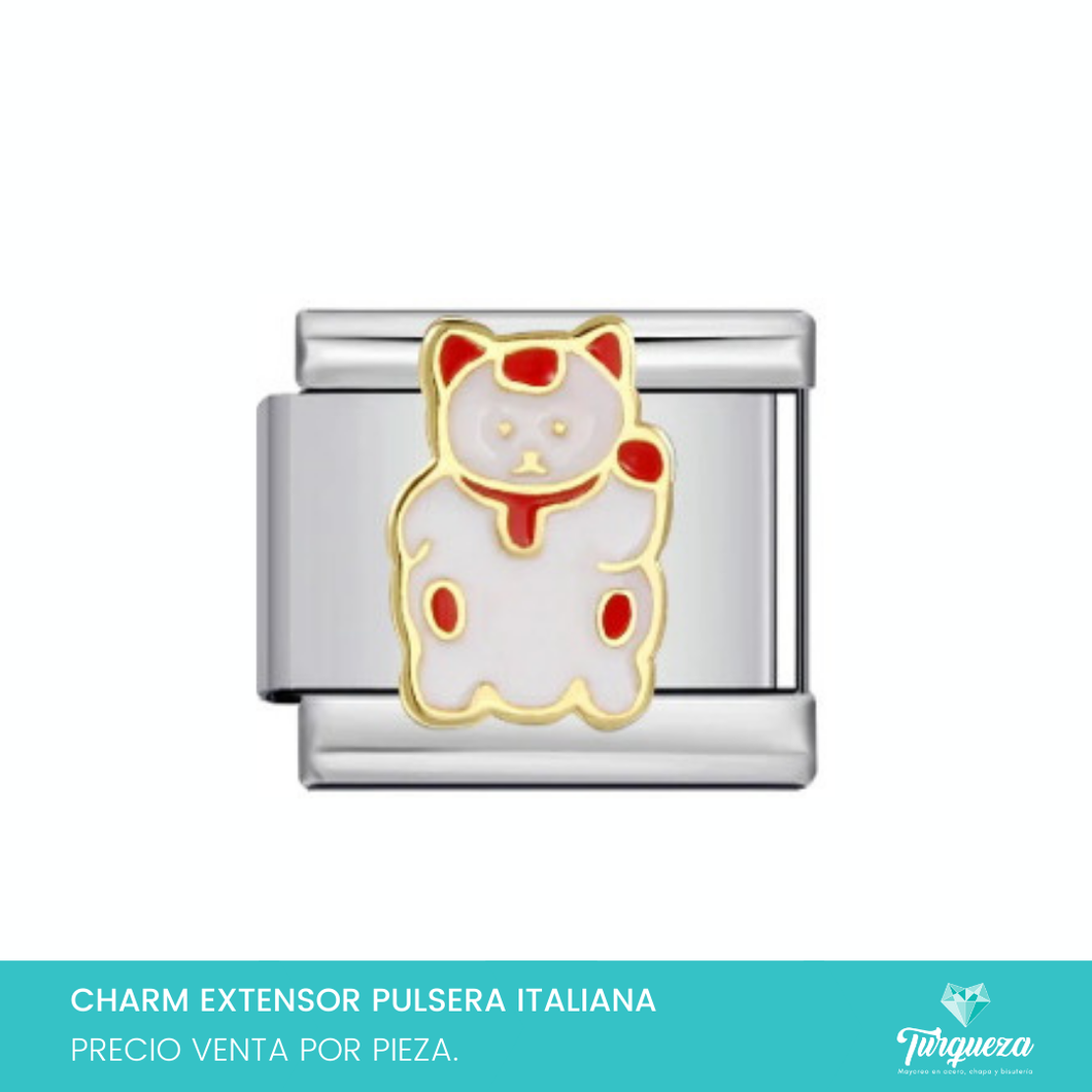 Dije Charm Gato Chino para Pulsera Tipo Italiana Plateado Acero Inoxidable