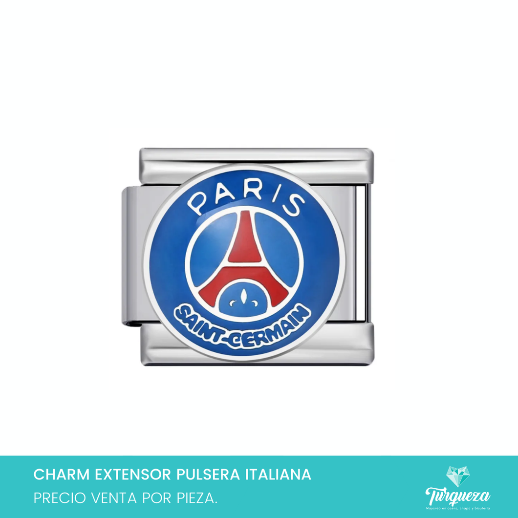 Dije Charm Futbol Paris para Pulsera Tipo Italiana Plateado Acero Inoxidable