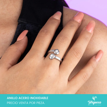 Cargar imagen en el visor de la galería, Anillo Gota doble con zirconia Ajustable Plateado Acero Inoxidable
