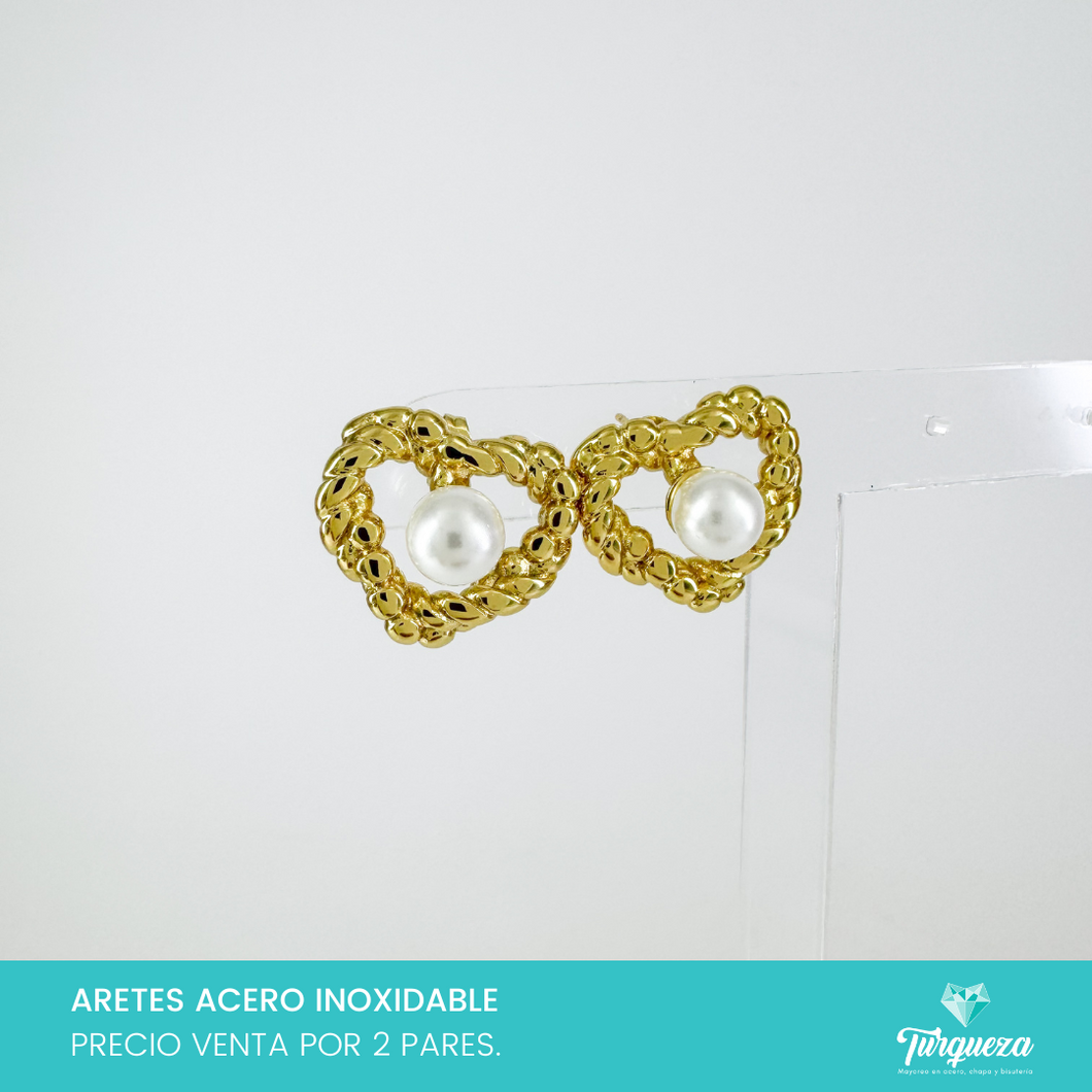 Arete Corazon Perla Dorado 2cm Acero Inoxidable