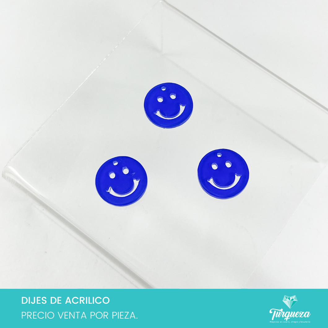 Dije Cara Feliz Azul (2cm) Acrilico