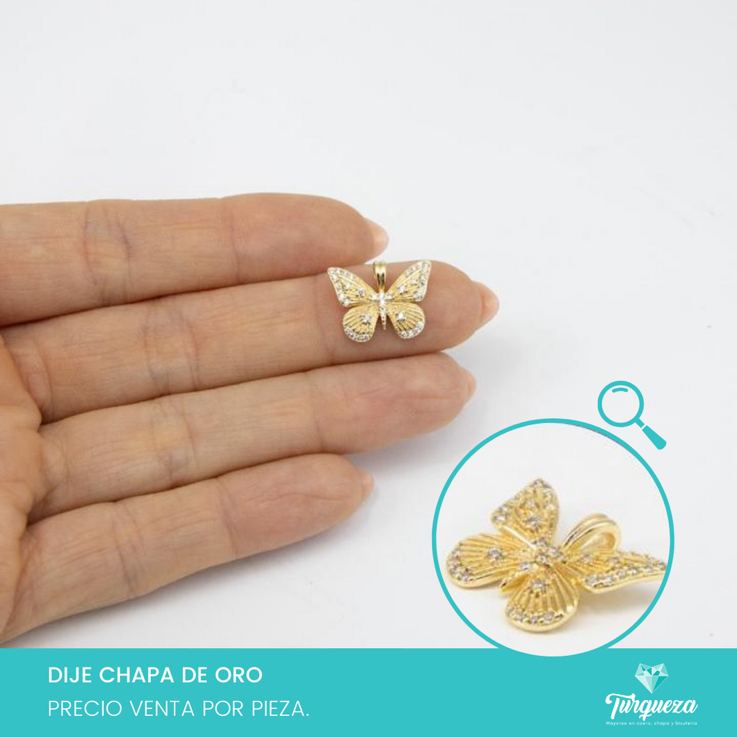 Dije Mariposa con Zirconias (1.5x1.5cm) Chapa de Oro