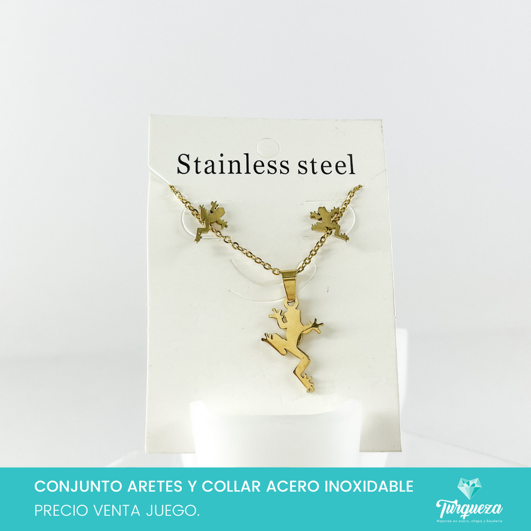 Conjunto Ranita Dorado Acero Inoxidable
