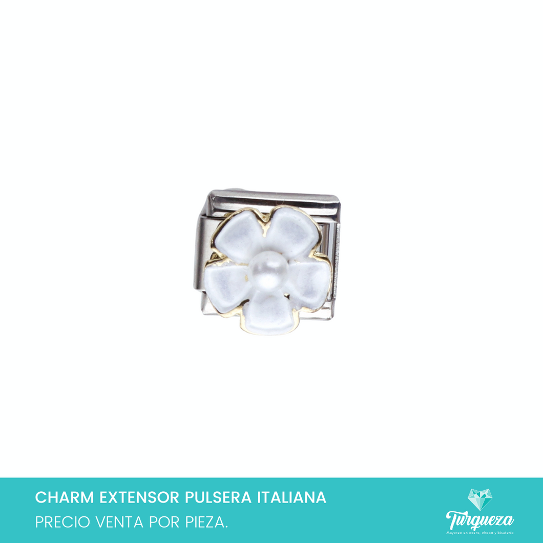 Dije Charm Flor para Pulsera Tipo Italiana Plateado Acero Inoxidable