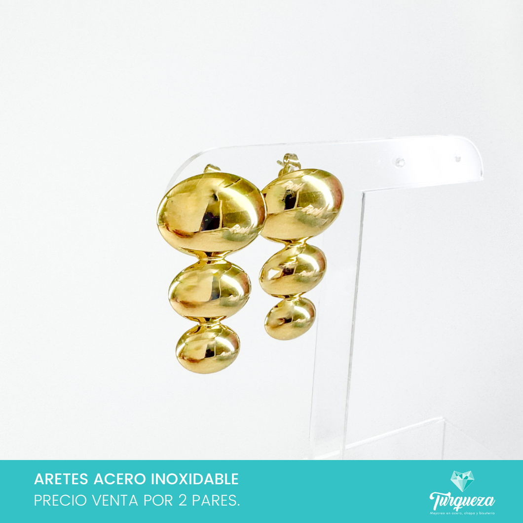 Arete Oval Triple Dorado 3.5cm Acero Inoxidable