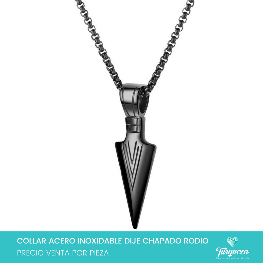 Collar Flecha Negra Acero Inoxidable Dije Chapeado Rodio