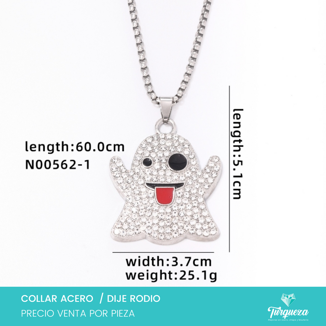 Collar Emoji Fantasma con Zirconias Acero Inoxidable