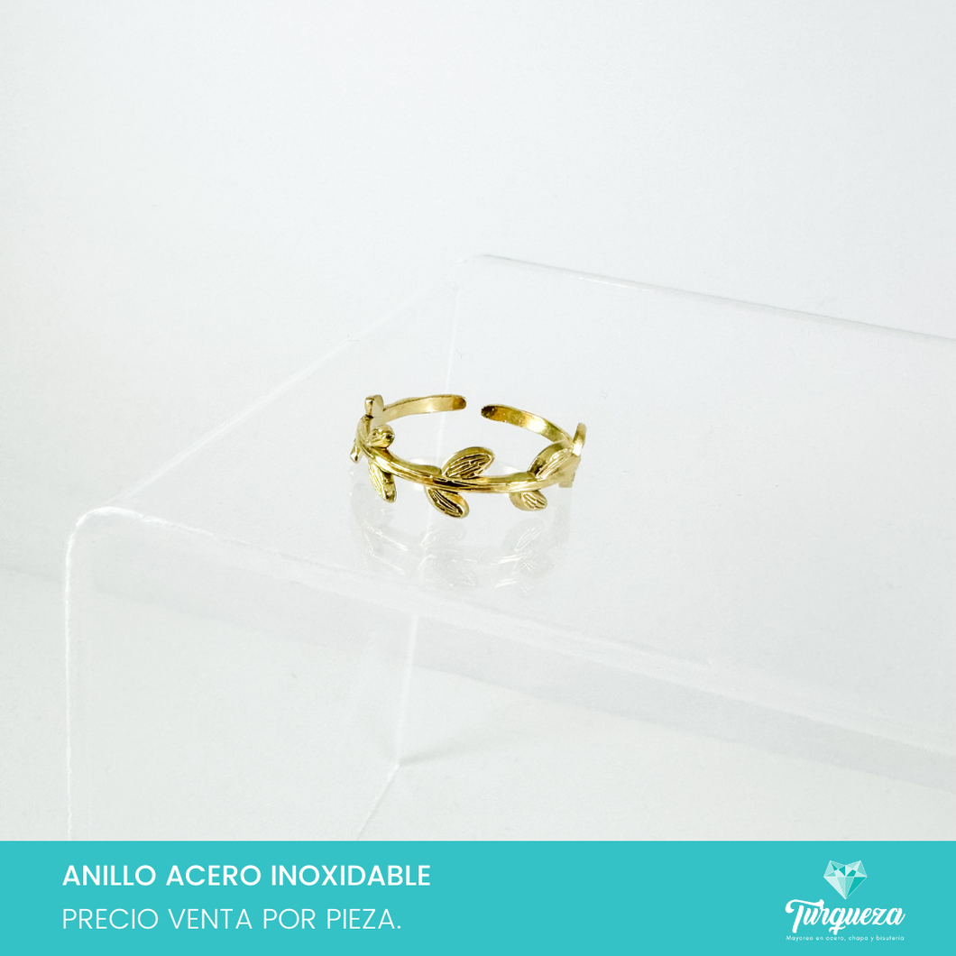 Anillo Hojas Dorado Acero Inoxidable