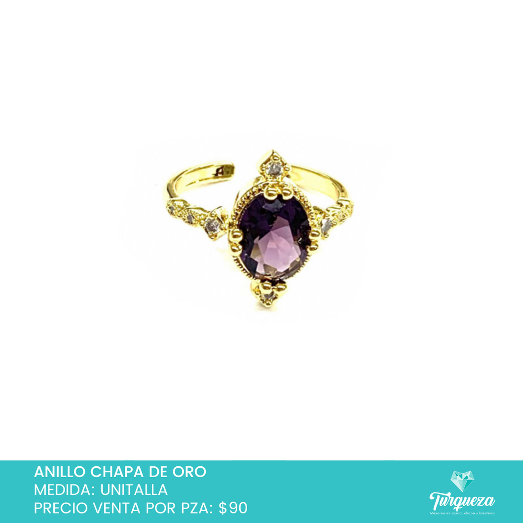 Anillo de Zirconia Morada y destellos Chapa de Oro