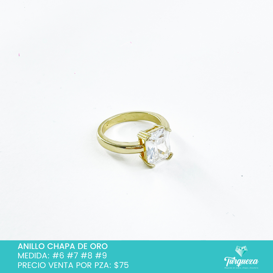 Anillo con Rectangulo de Zirconia Chapa de Oro