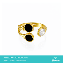 Cargar imagen en el visor de la galería, Anillo Negro Blanco Dorado Acero Inoxidable
