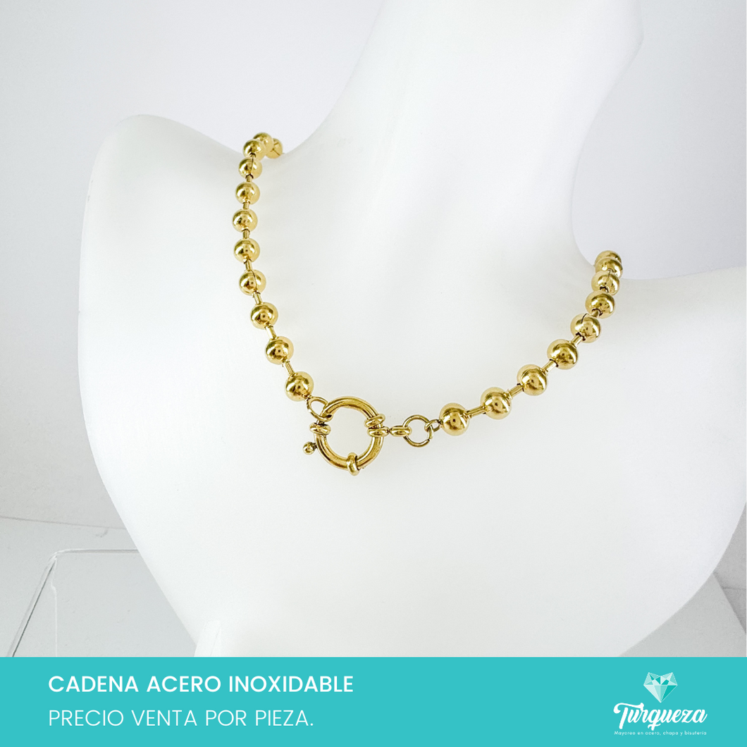 Cadena Bola Dorada Choker con Broche Marinero (43cm-6mm) Acero Inoxidable