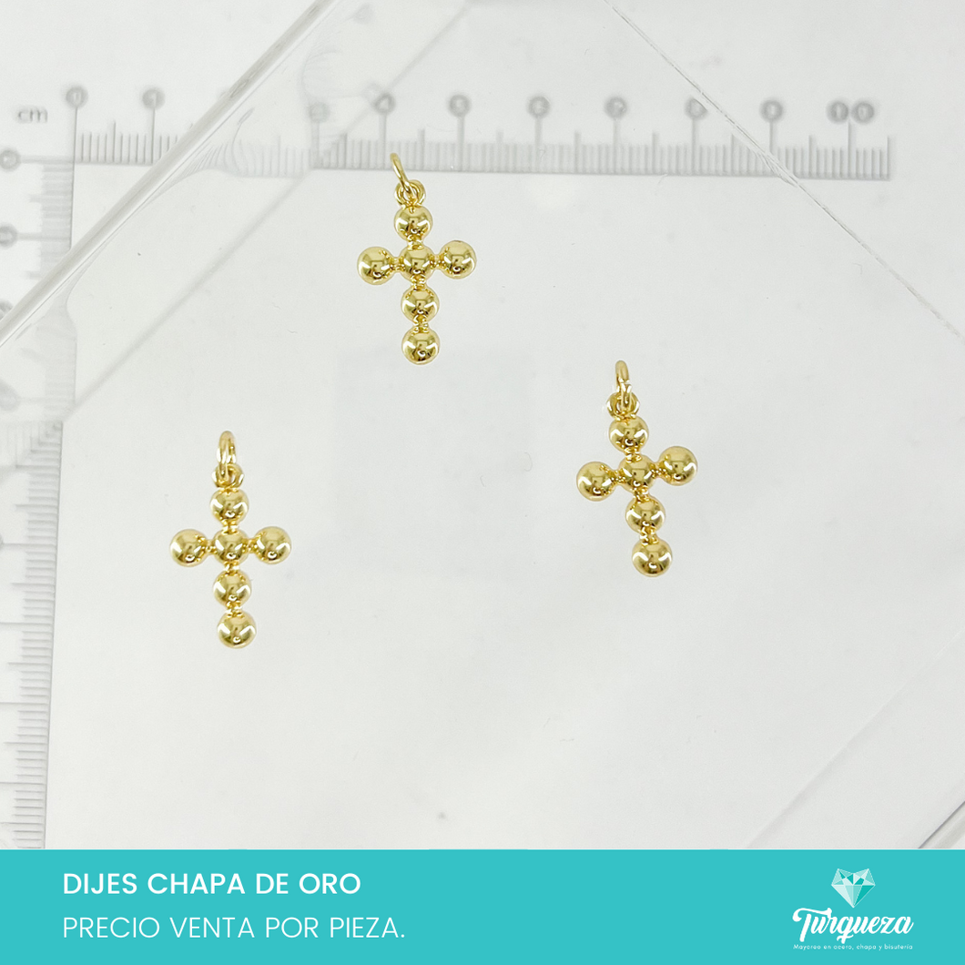 Dije Cruz Bolitas 2 x 1.1 cm Chapa de Oro