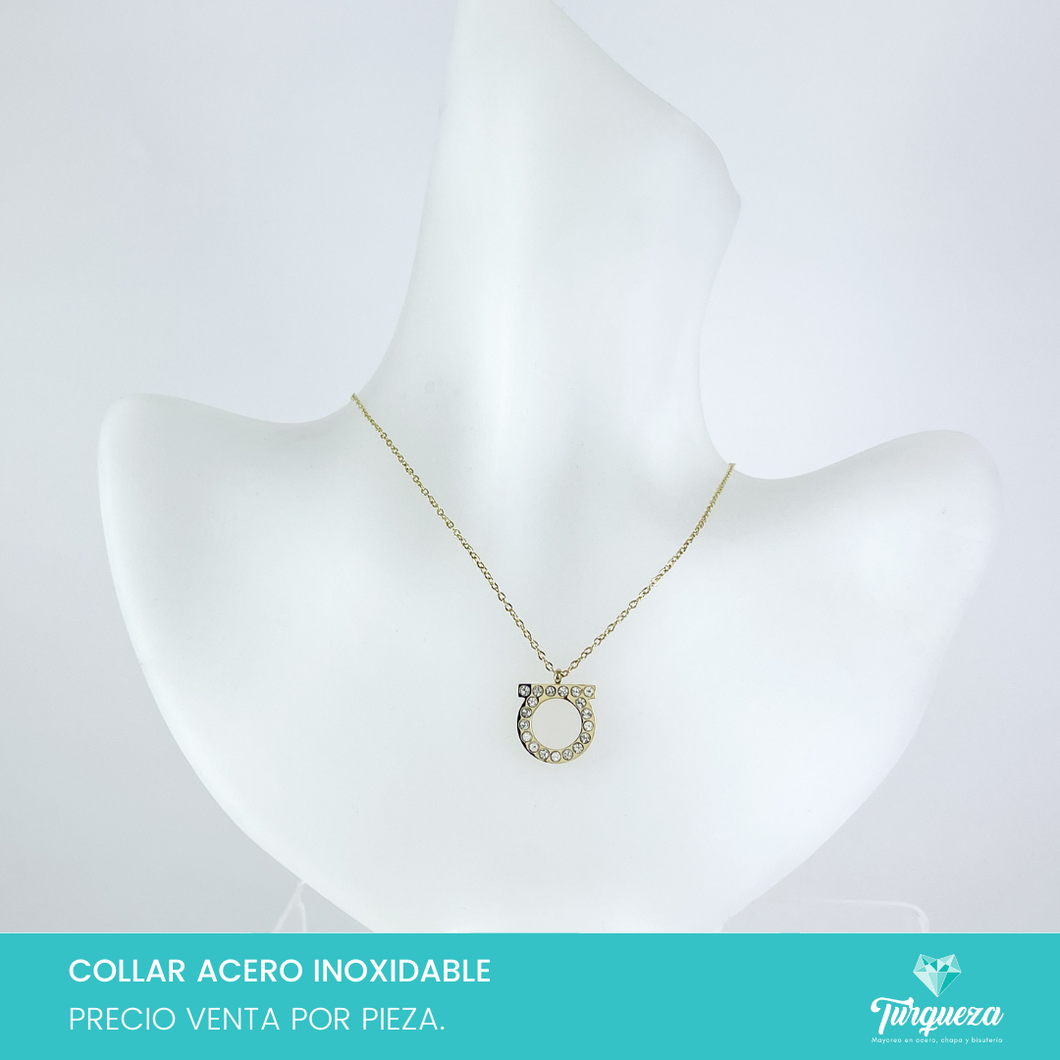 Collar Dupe F Zirconias Dorado Acero Inoxidable