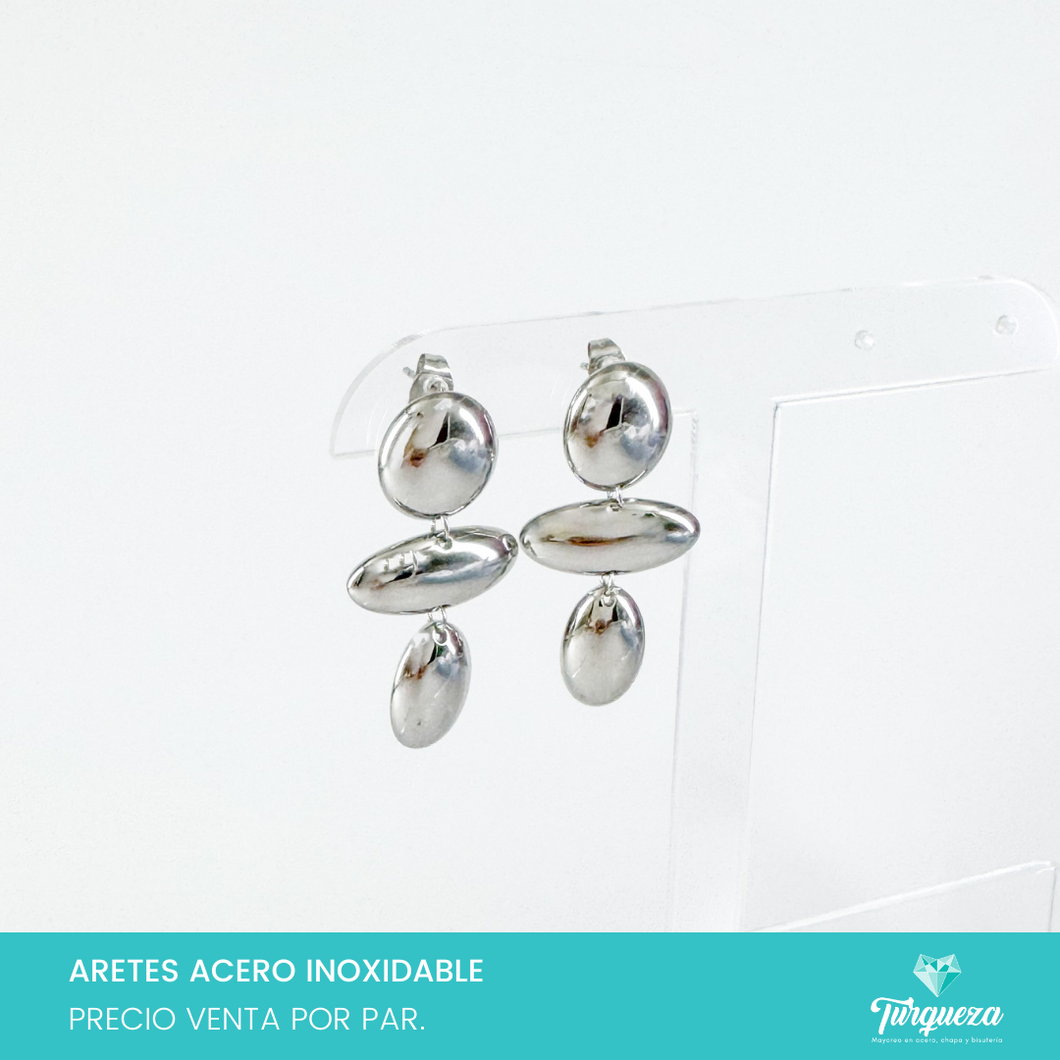 Arete Triple Plateado 4cm Acero Inoxidable