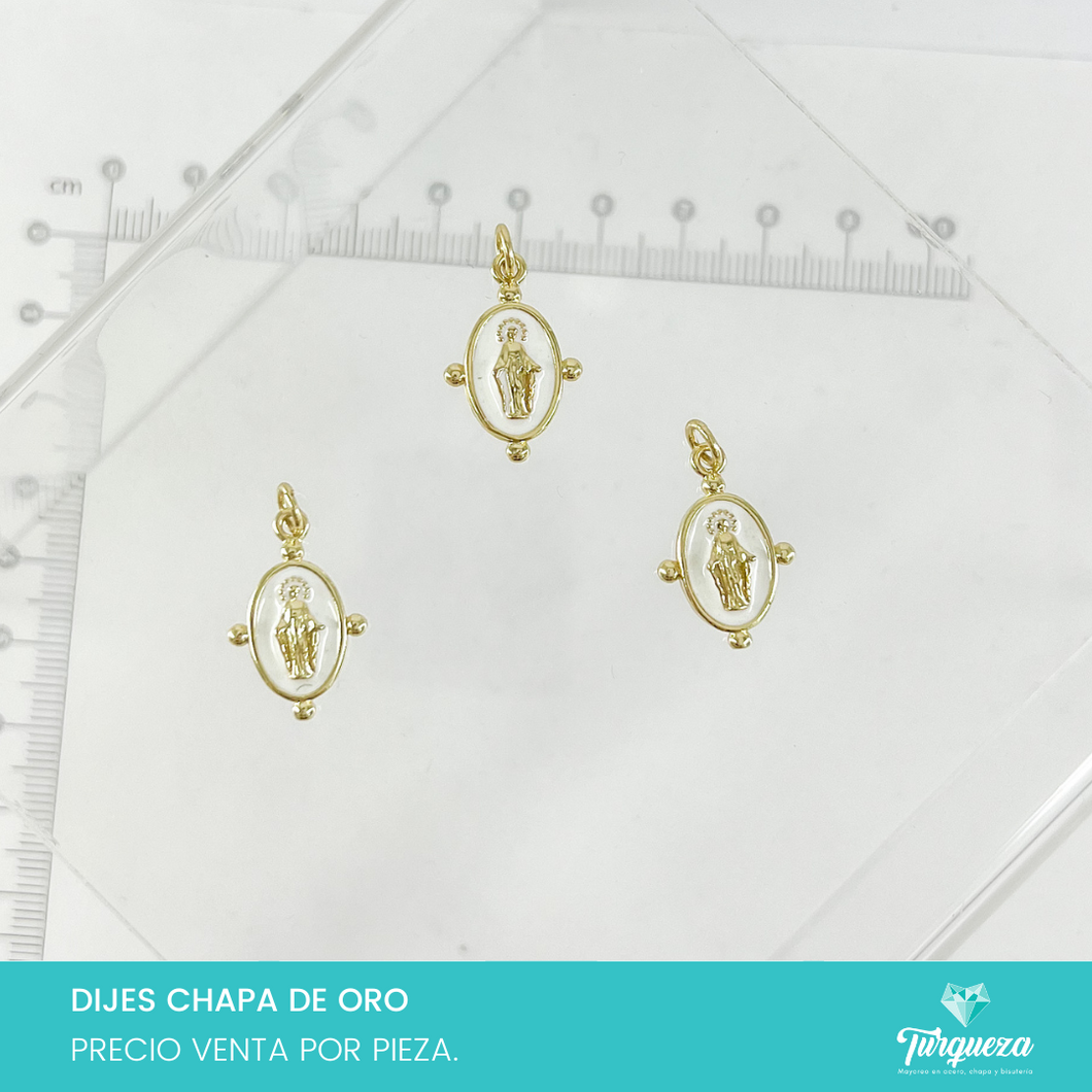 Dije Medalla Ovalada Esmaltado Blanco San Judas 2.2 x 1.3 cm Chapa de Oro