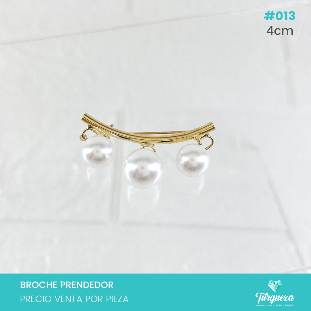 Broche Prendedor Dorado con Perlas colgante (4cm) #013