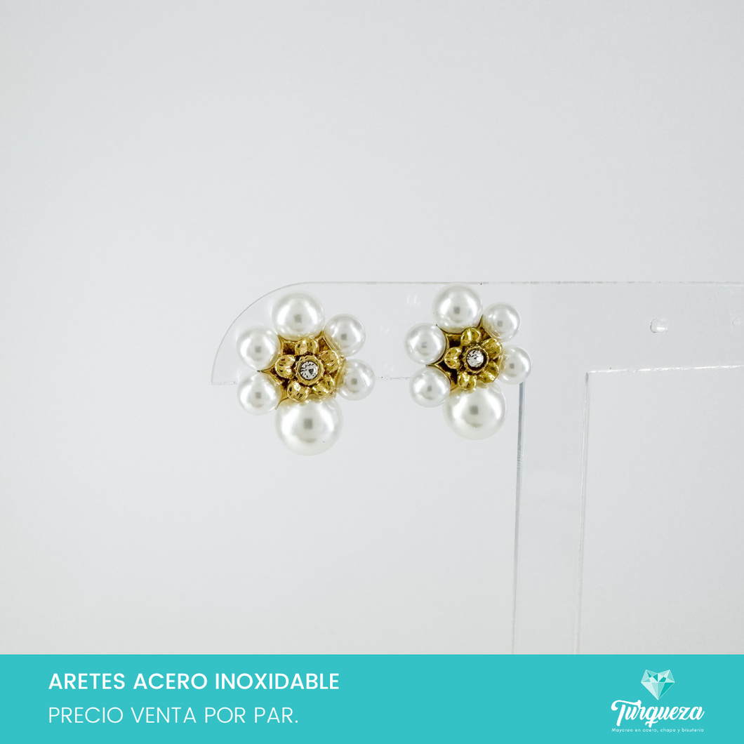 Arete Perlas Dorado 1.5cm Acero Inoxidable