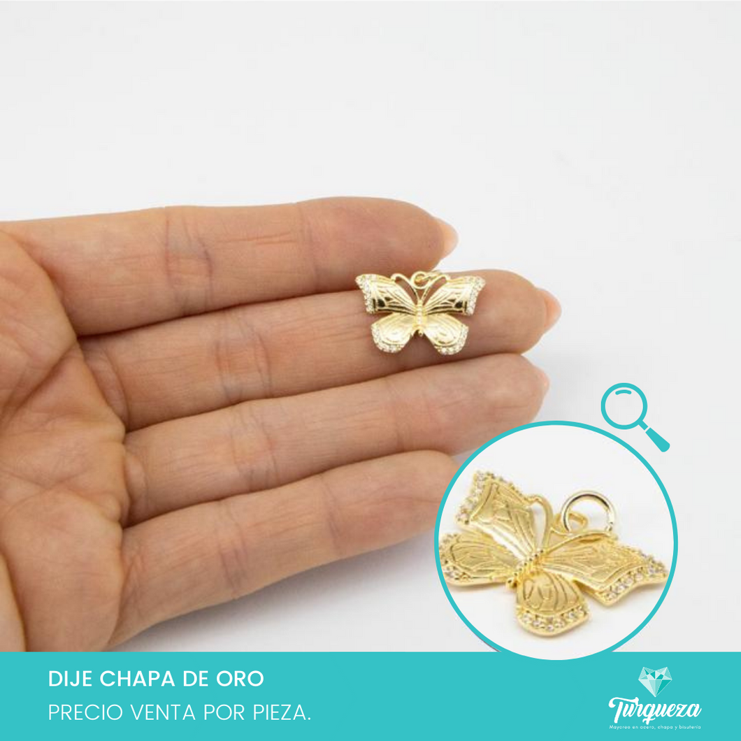 Dije Mariposa con Zirconias (1.4x2.1cm) Chapa de Oro