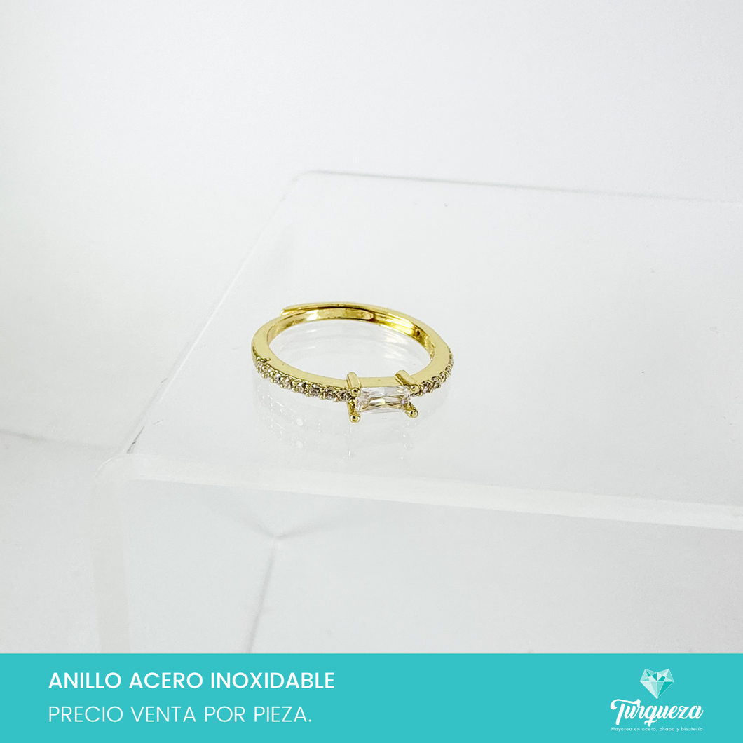 Anillo Zirconias Ajustable Dorado Acero Inoxidable