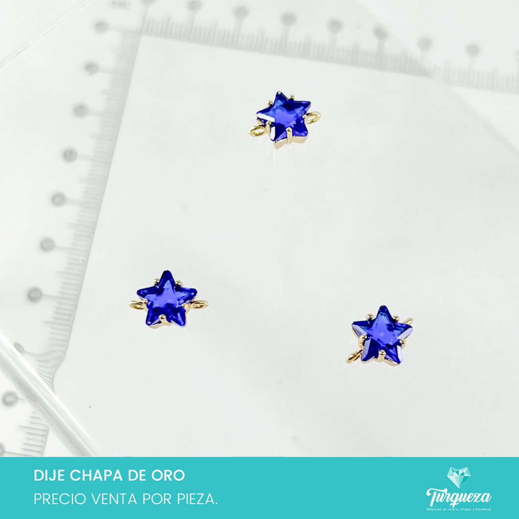 Dije Conector Estrella Zirconia Azul Rey (0.8x1cm) Chapa de Oro
