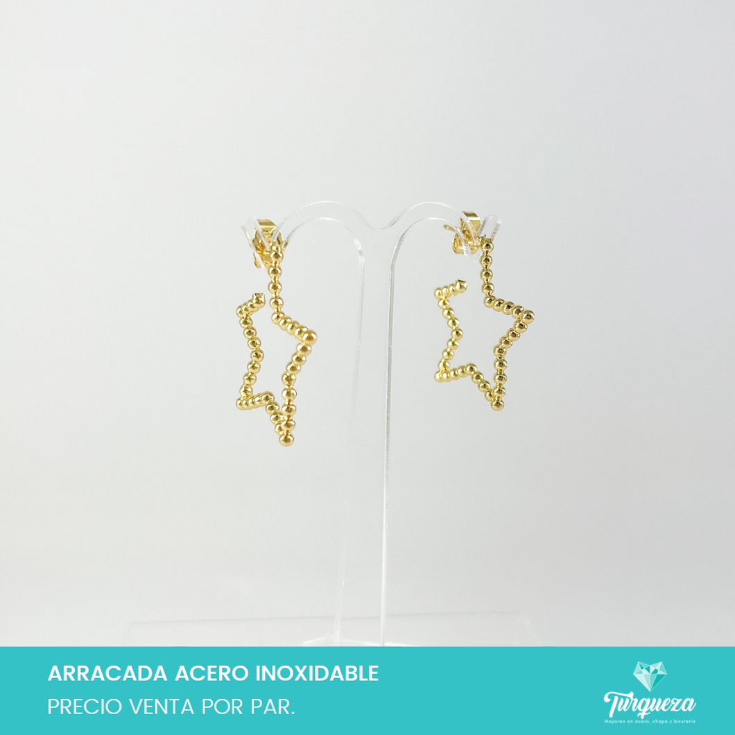 Arete Arracada Estrella de Bolitas 3cm Dorada Acero Inoxidable