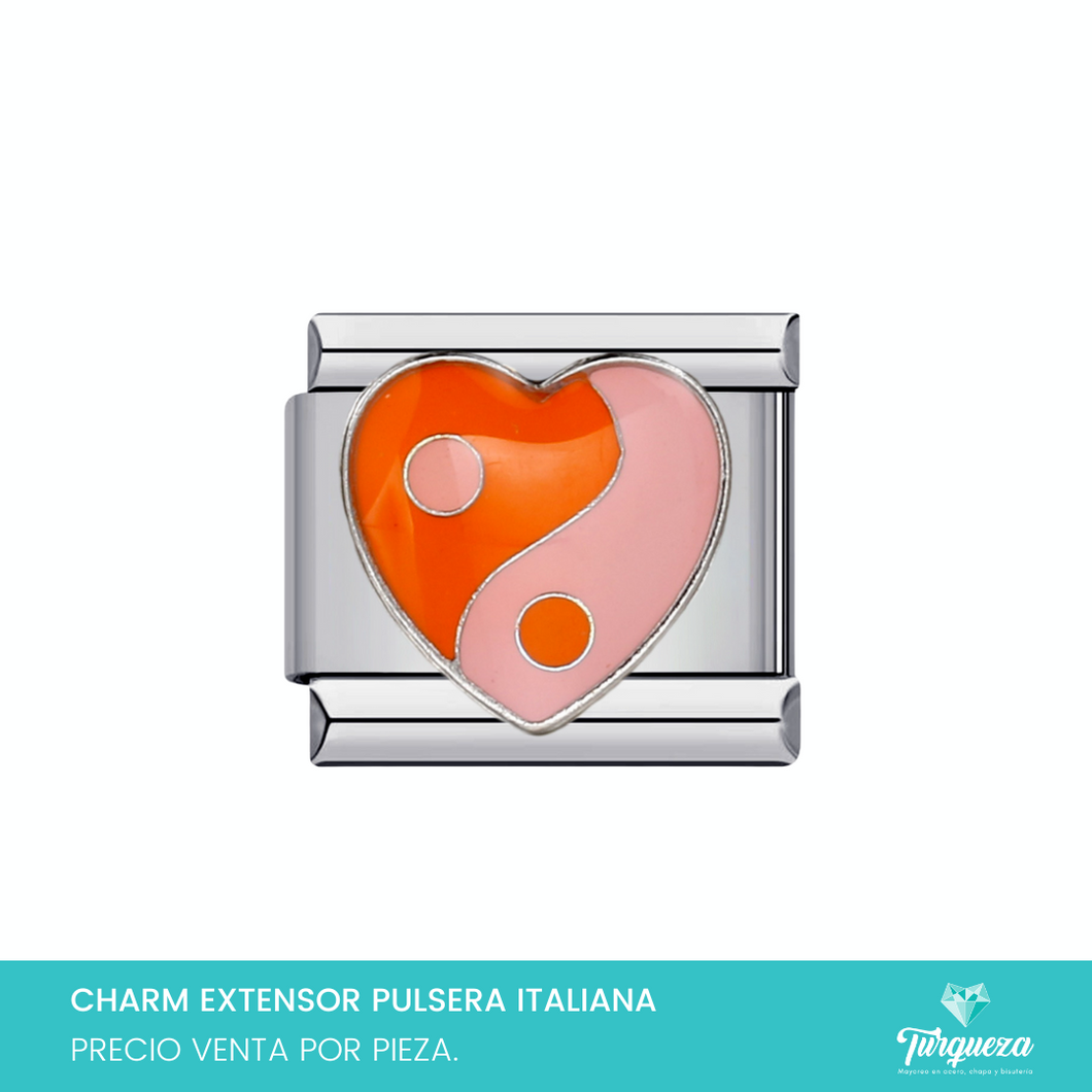 Dije Charm Yin Yang Naranja para Pulsera Tipo Italiana Plateado Acero Inoxidable