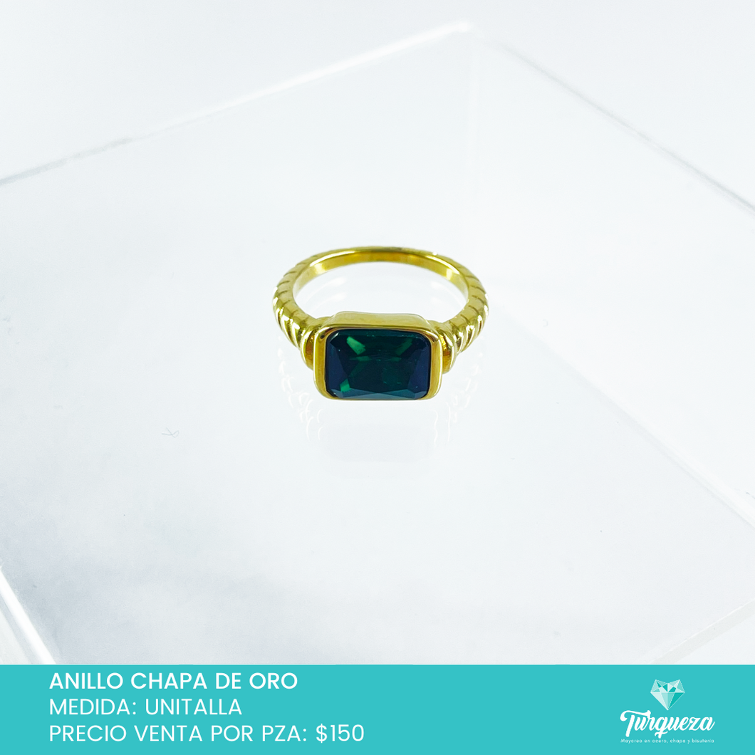 Anillo Cristal Verde Chapa de Oro