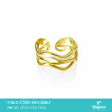 Cargar imagen en el visor de la galería, Anillo Curly Perla Dorado Acero Inoxidable
