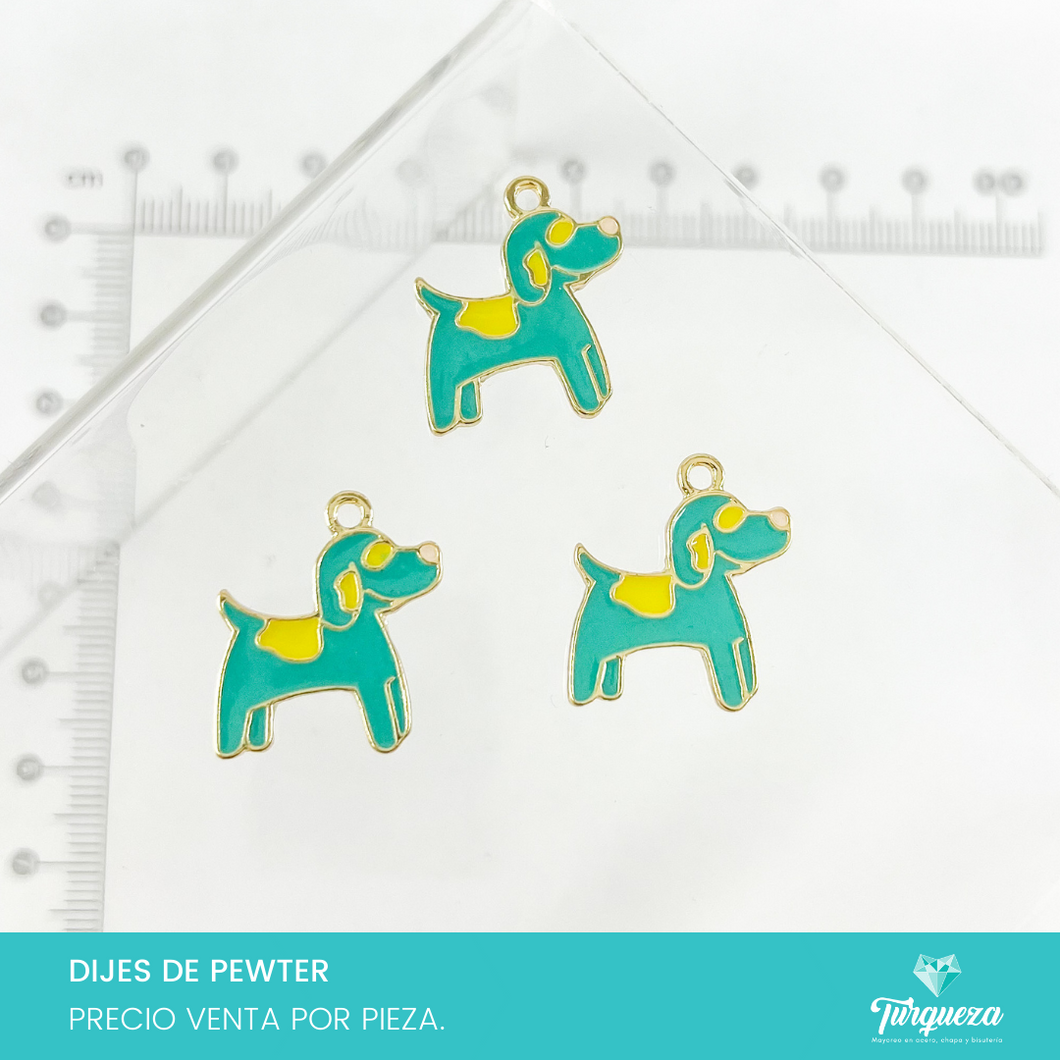 Dije Perro Verde y Amarillo Esmaltado Dorado (2x2cm) Pewter