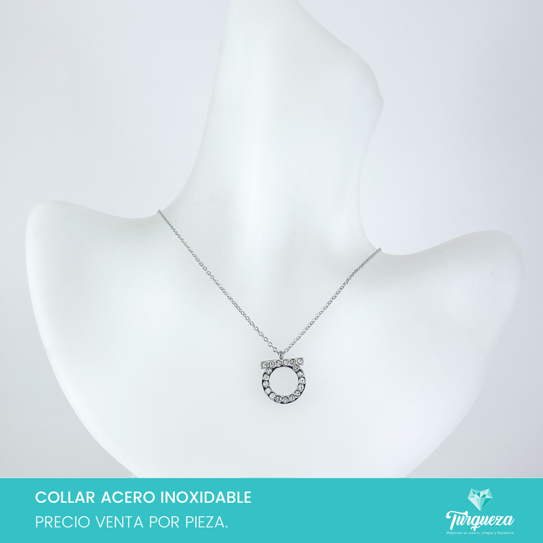 Collar Dupe F Zirconias Plateado Acero Inoxidable