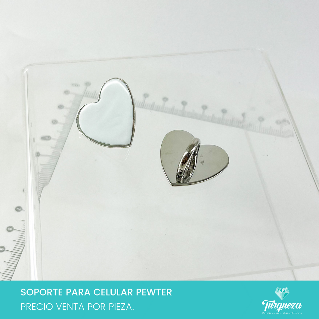 Soporte Para Case de Celular Corazon con Argolla Para Colgantes Con Pegamento Plateado (2.5x2.5cm) Pewter