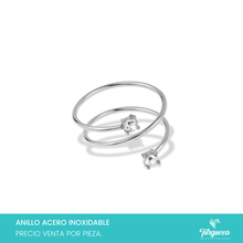 Cargar imagen en el visor de la galería, Anillo Espiral con Zirconias Plateado Acero Inoxidable
