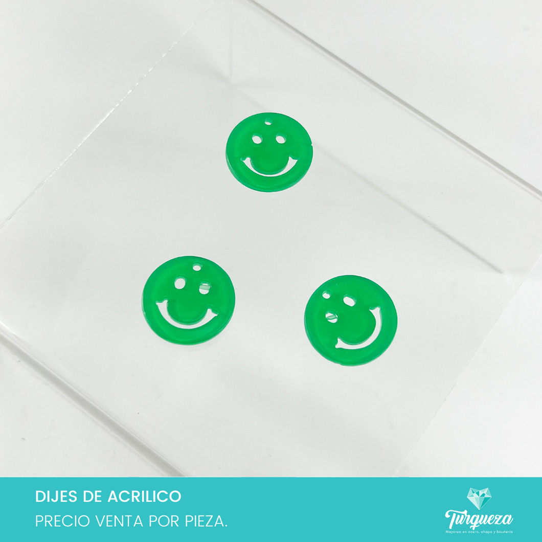 Dije Cara Feliz Verde (2cm) Acrilico