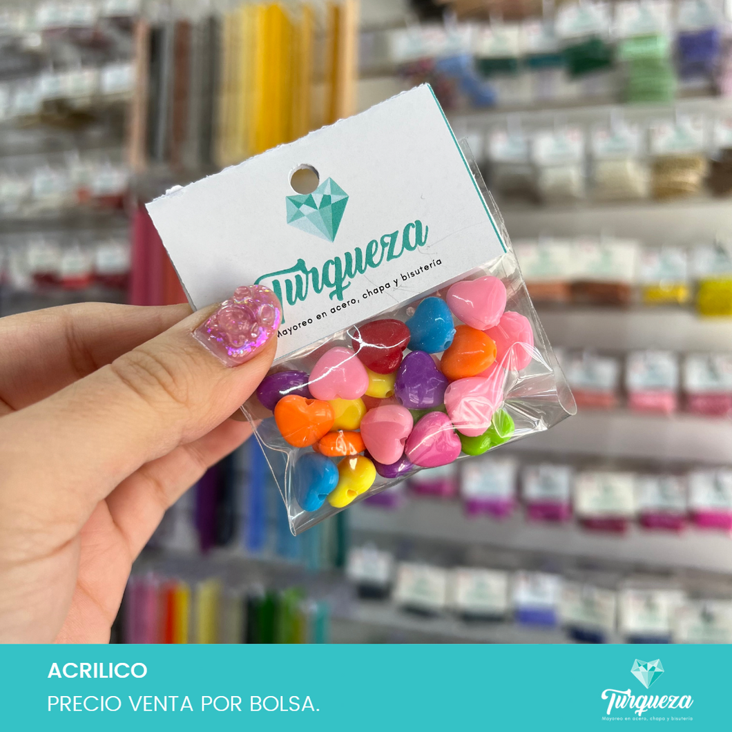 Corazones Multicolor Bolsa 10gr. Acrilico