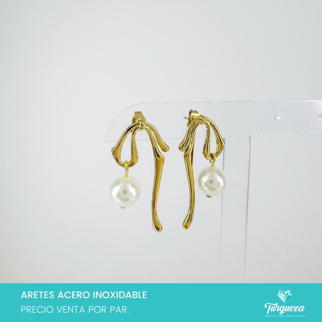 Arete Perla Colgante Dorado 3.5cm Acero Inoxidable