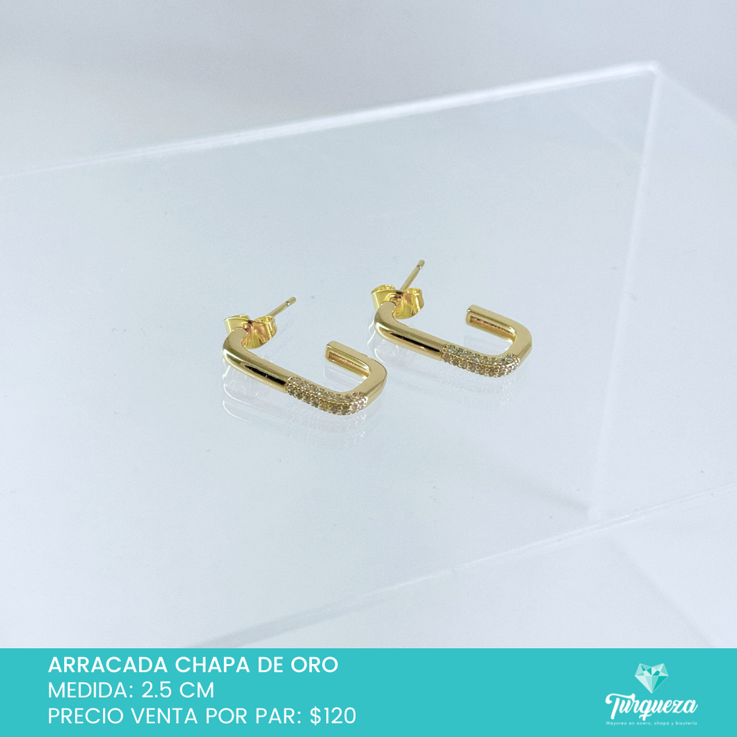 Broquel Rectangular con Zirconia Chapa de Oro