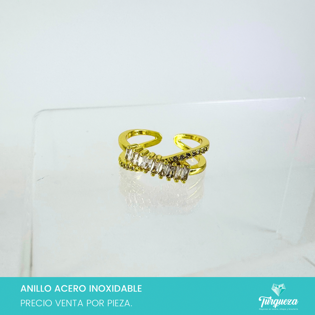 Anillo Zirconias Dorado Acero Inoxidable
