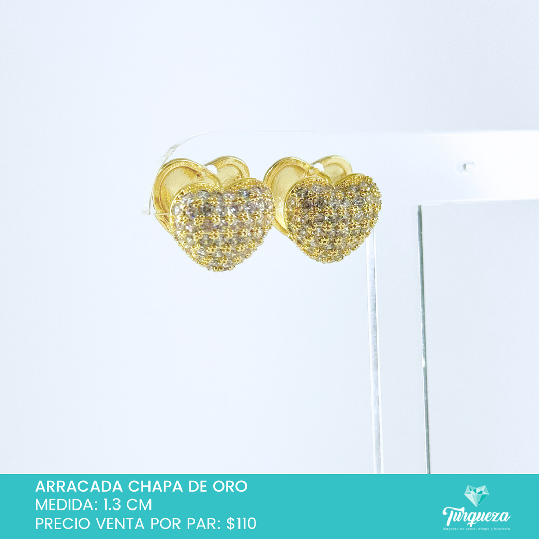 Arete Corazon con Zirconia Chapa de Oro