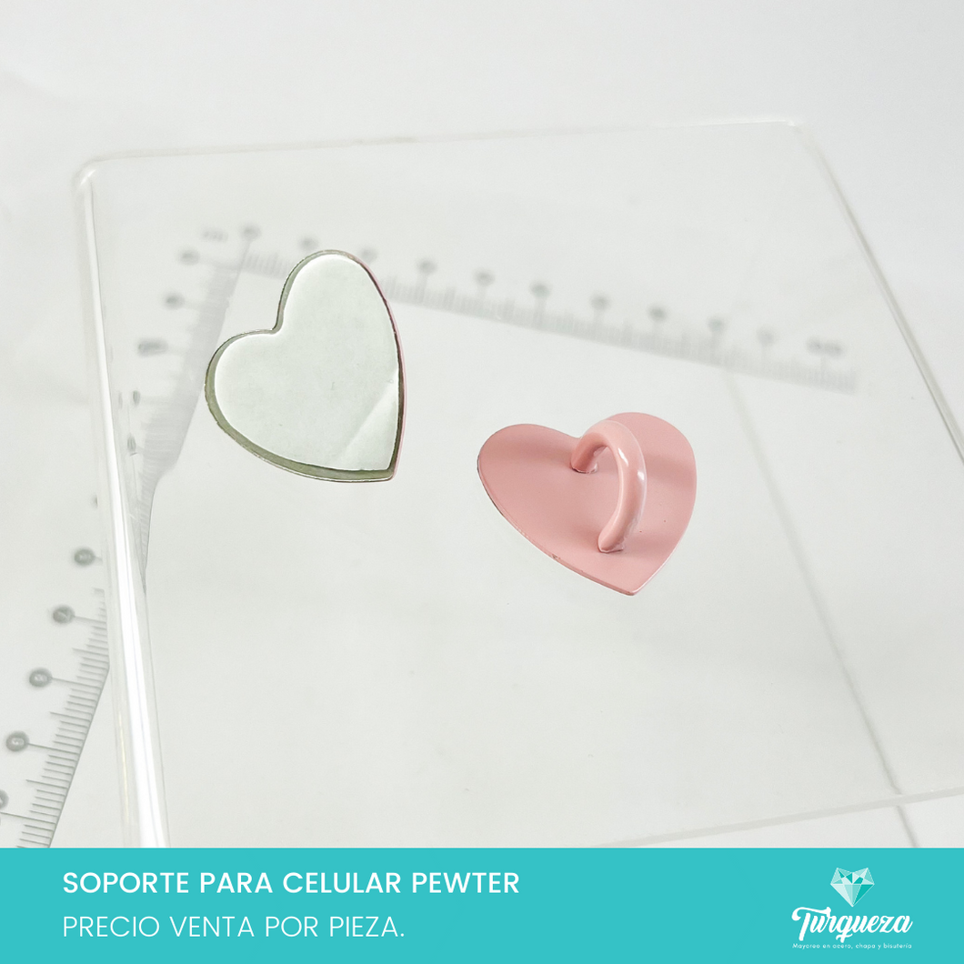 Soporte Para Case de Celular Corazon con Argolla Para Colgantes Con Pegamento Rosa (2.5x2.5cm) Pewter