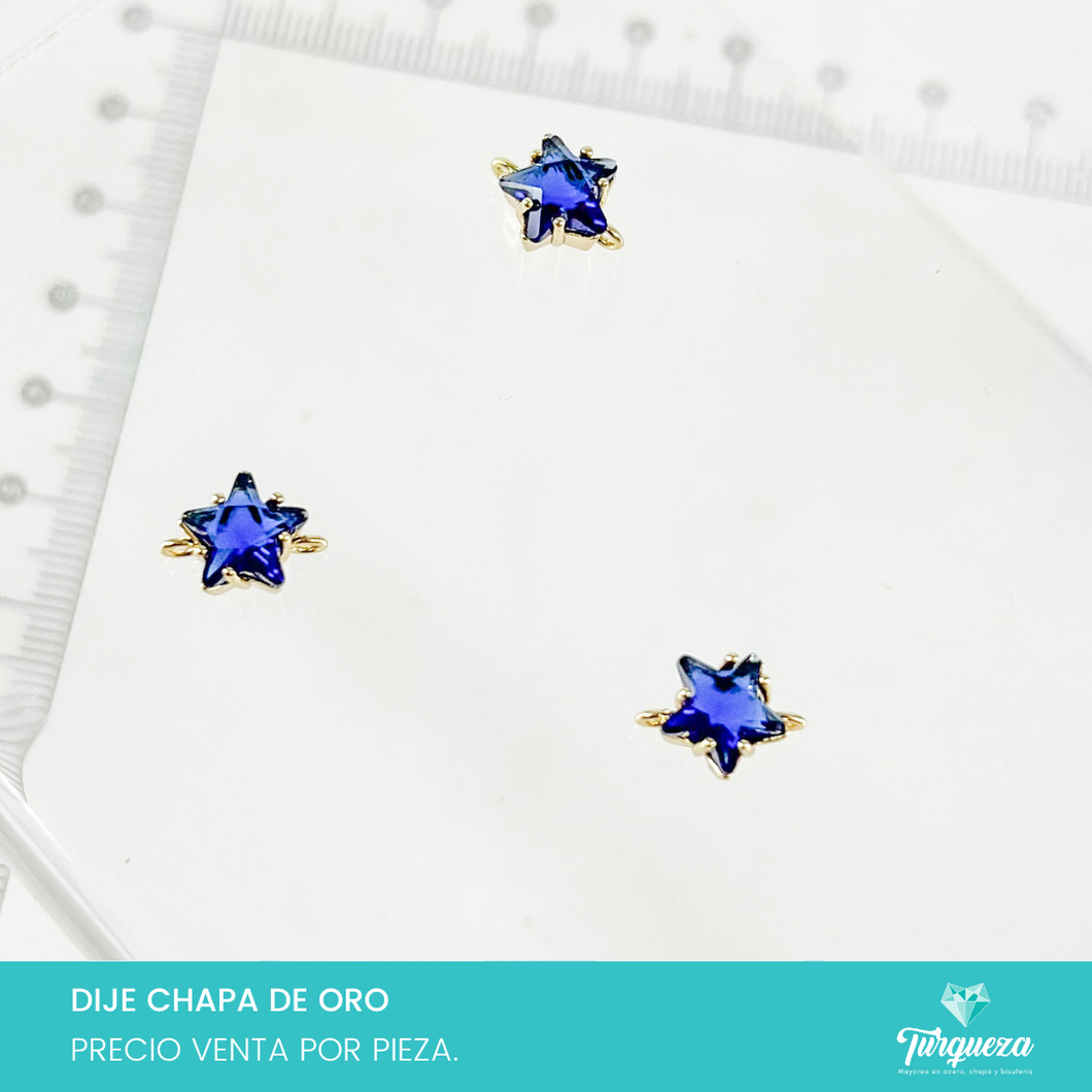 Dije Conector Estrella Zirconia Azul Marino (0.8x1cm) Chapa de Oro