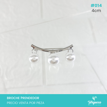Cargar imagen en el visor de la galería, Broche Prendedor Plateado con Perlas colgante (4cm) #014
