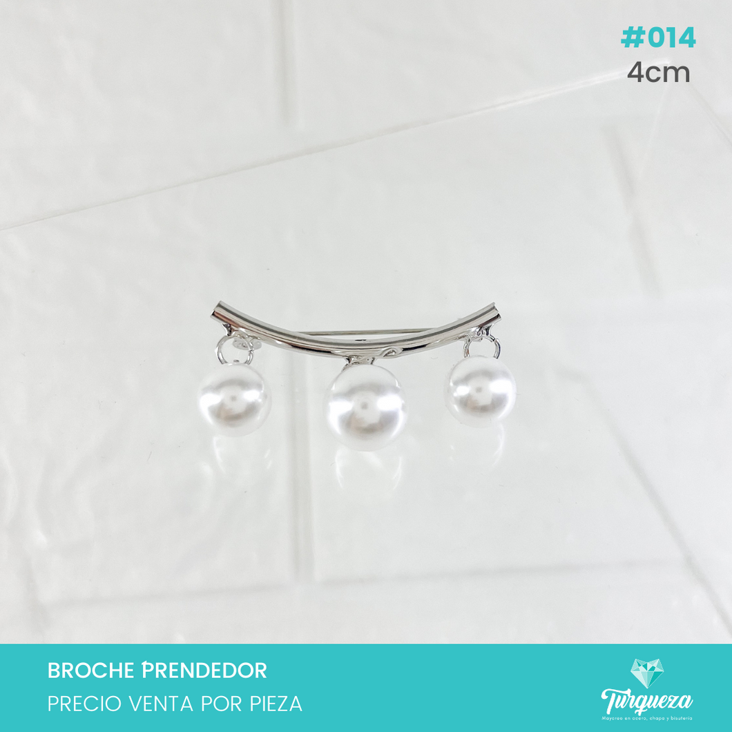 Broche Prendedor Plateado con Perlas colgante (4cm) #014
