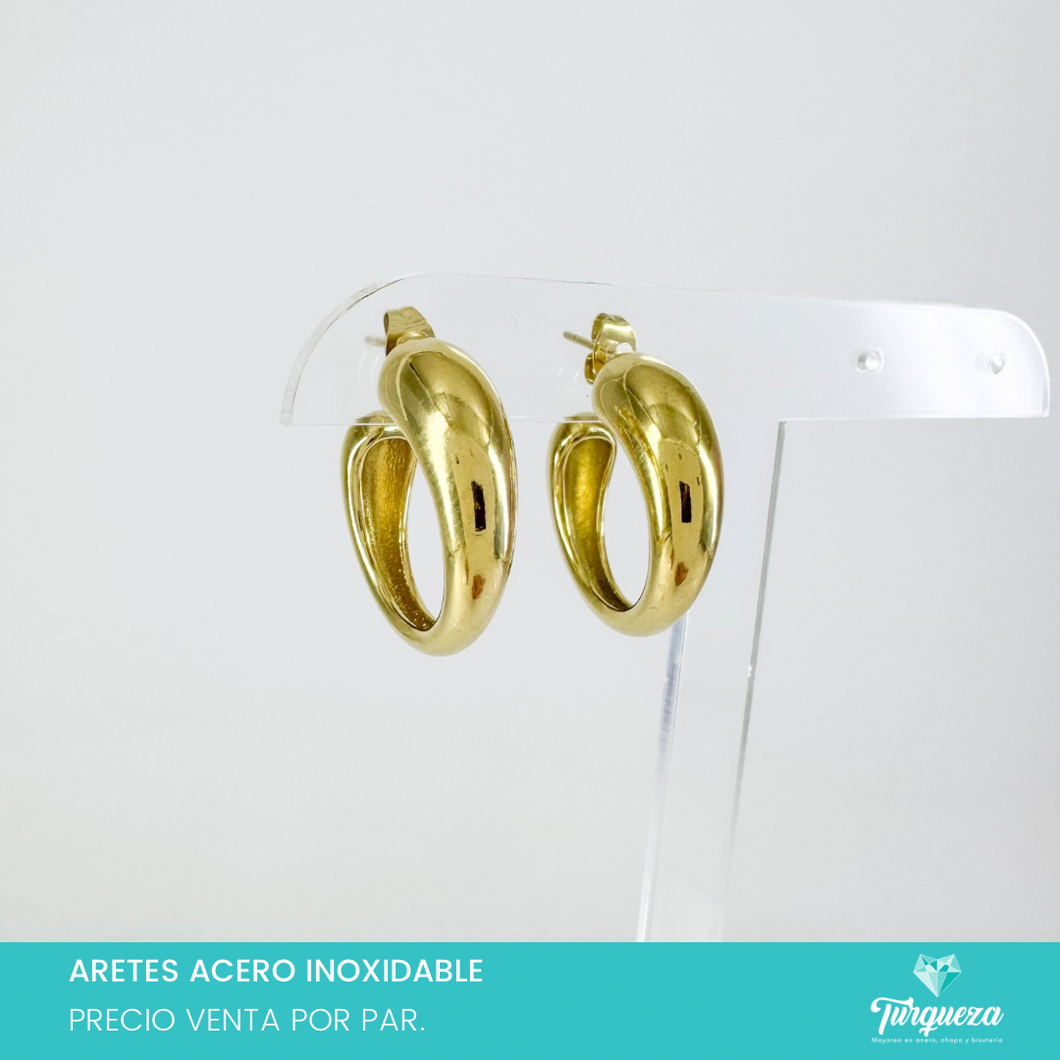 Arete Tubular Dorado 3cm Acero Inoxidable