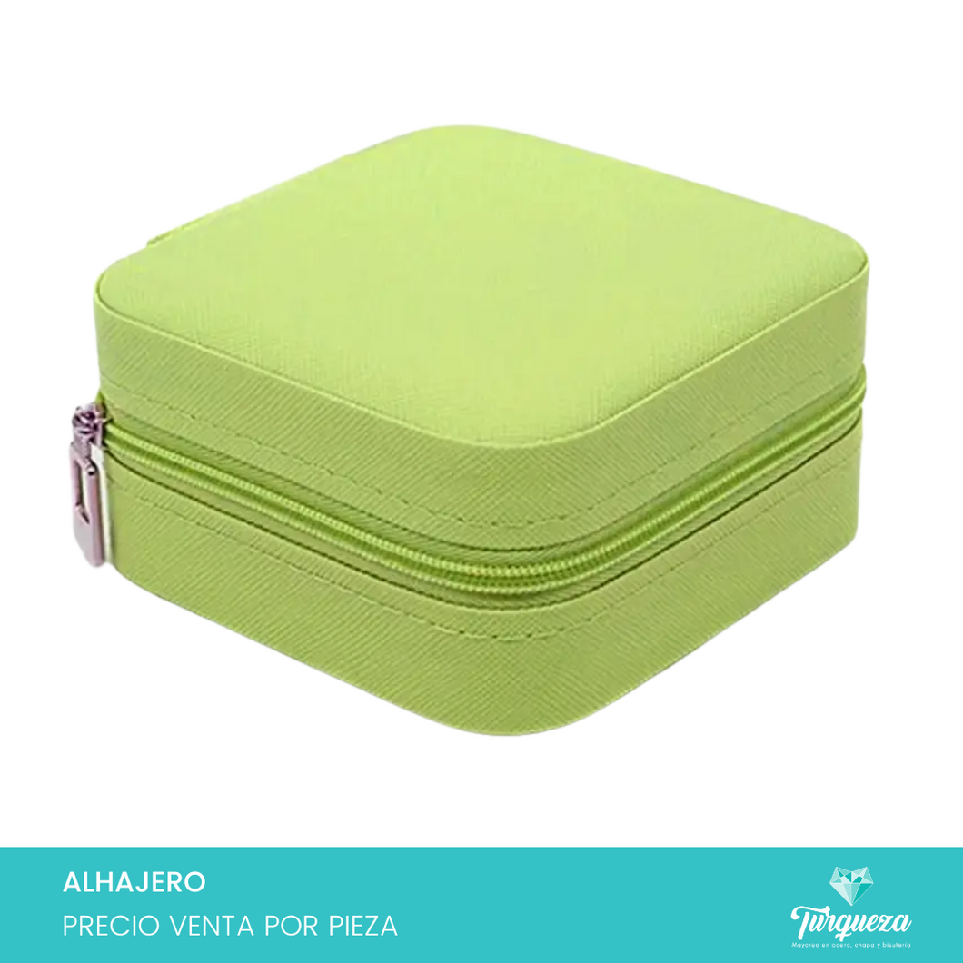 Joyero Vinipiel Verde Limon Mini Estuche Organizadora de Joyería
