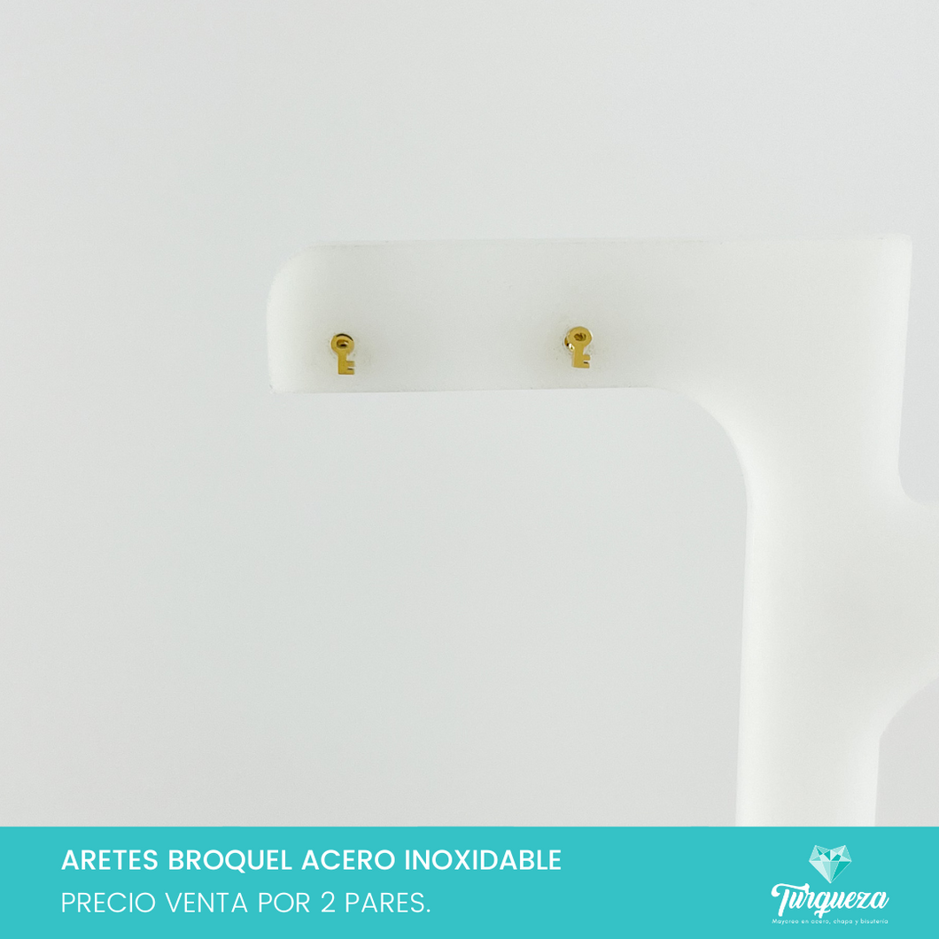 Aretes Broquel Llave Dorado (2 pares) Acero Inoxidable