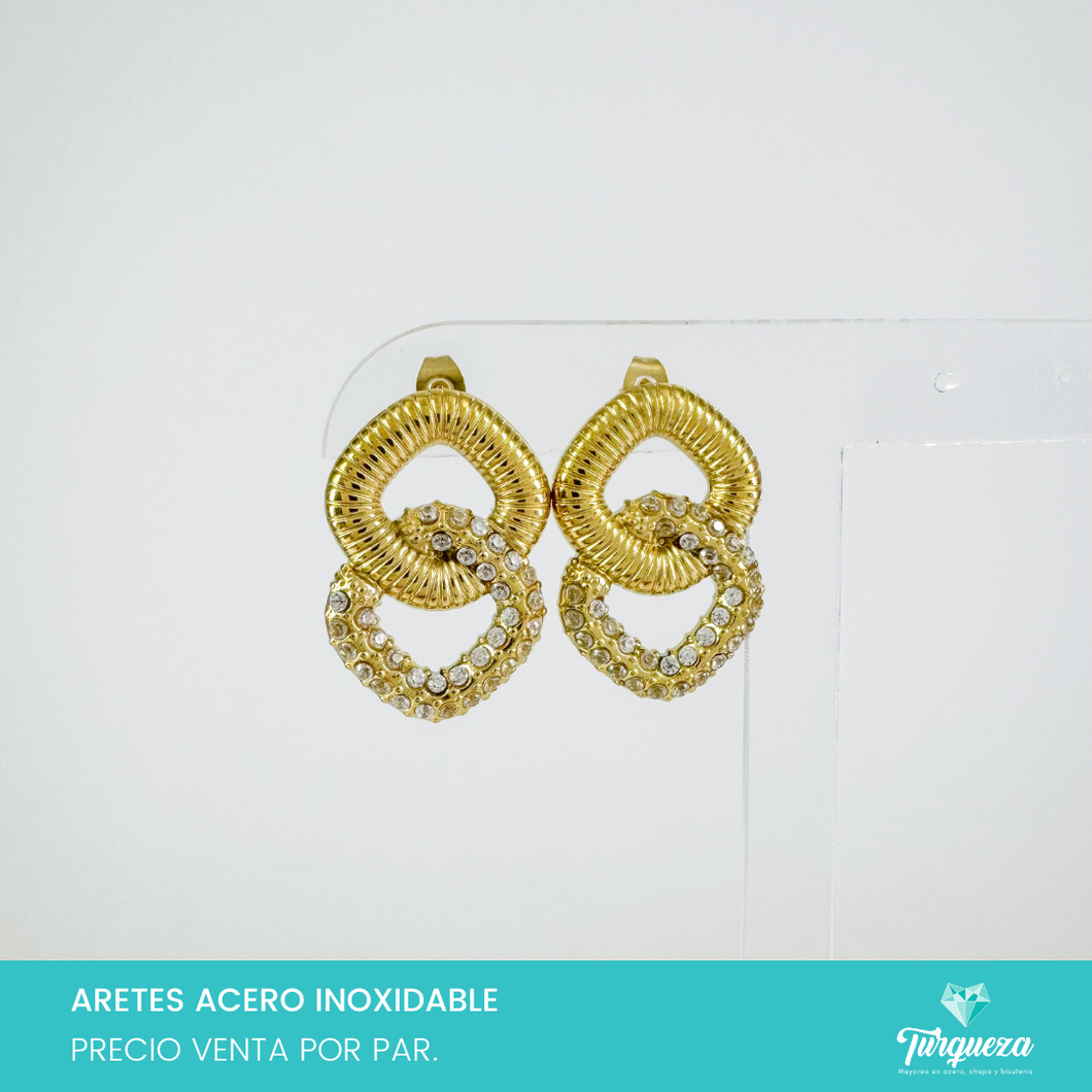 Arete Cubo Zirconias Dorado 3cm Acero Inoxidable