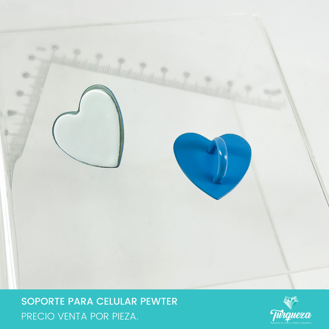 Soporte Para Case de Celular Corazon con Argolla Para Colgantes Con Pegamento Azul (2.5x2.5cm) Pewter