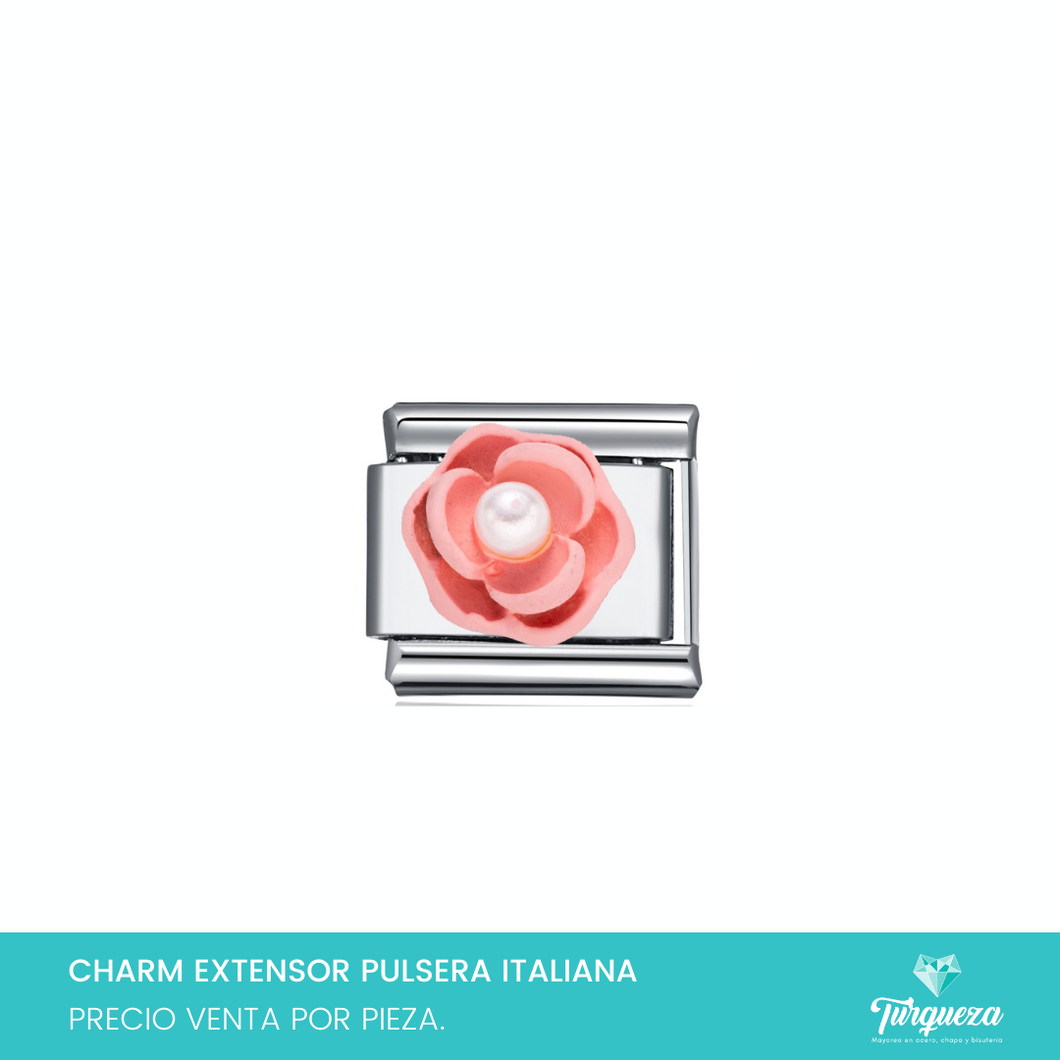 Dije Charm Flor para Pulsera Tipo Italiana Plateado Acero Inoxidable