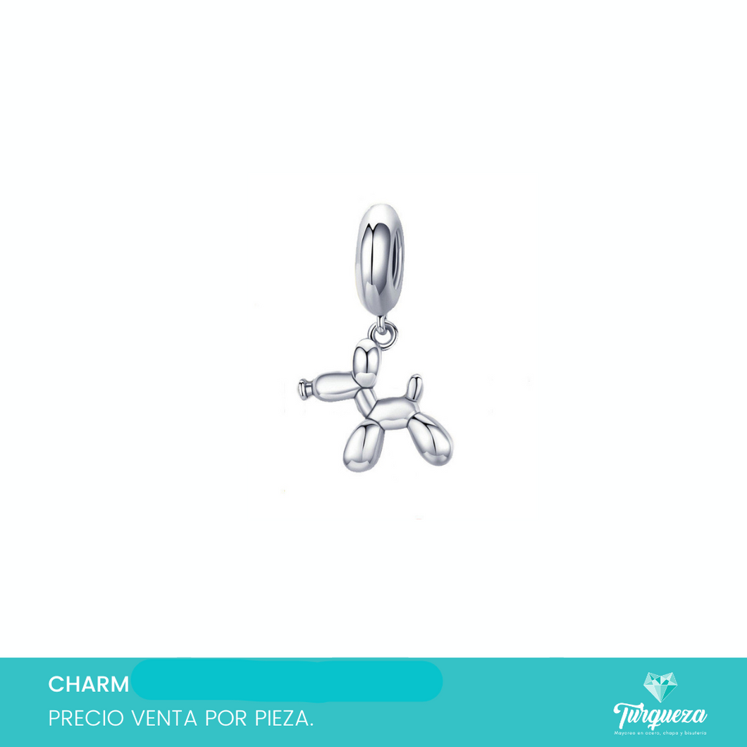 Dije Charm Perro Globo Tipo Pand Plateado